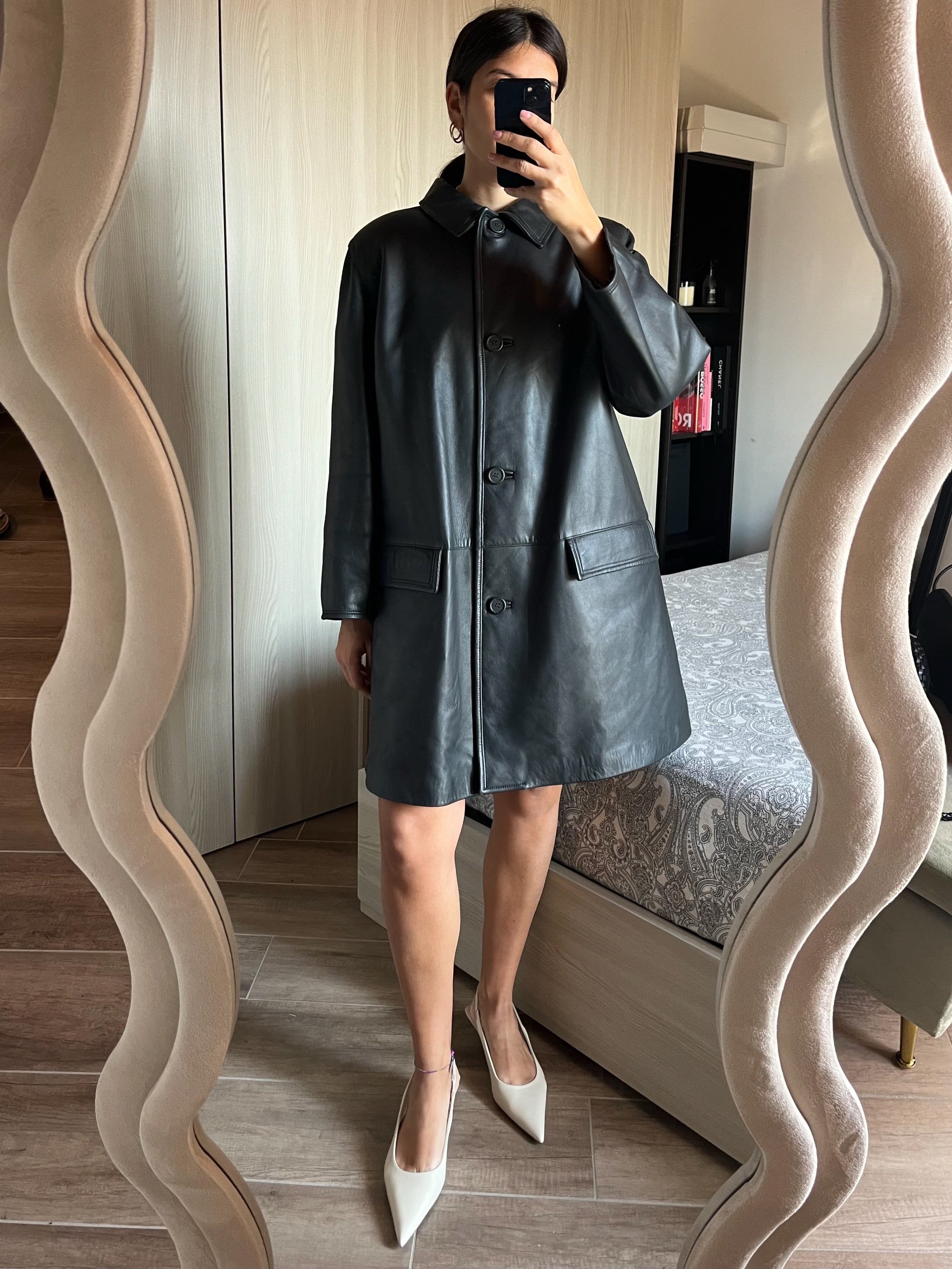 Giacca in Vera Pelle Dark Grey con Collo Inglese