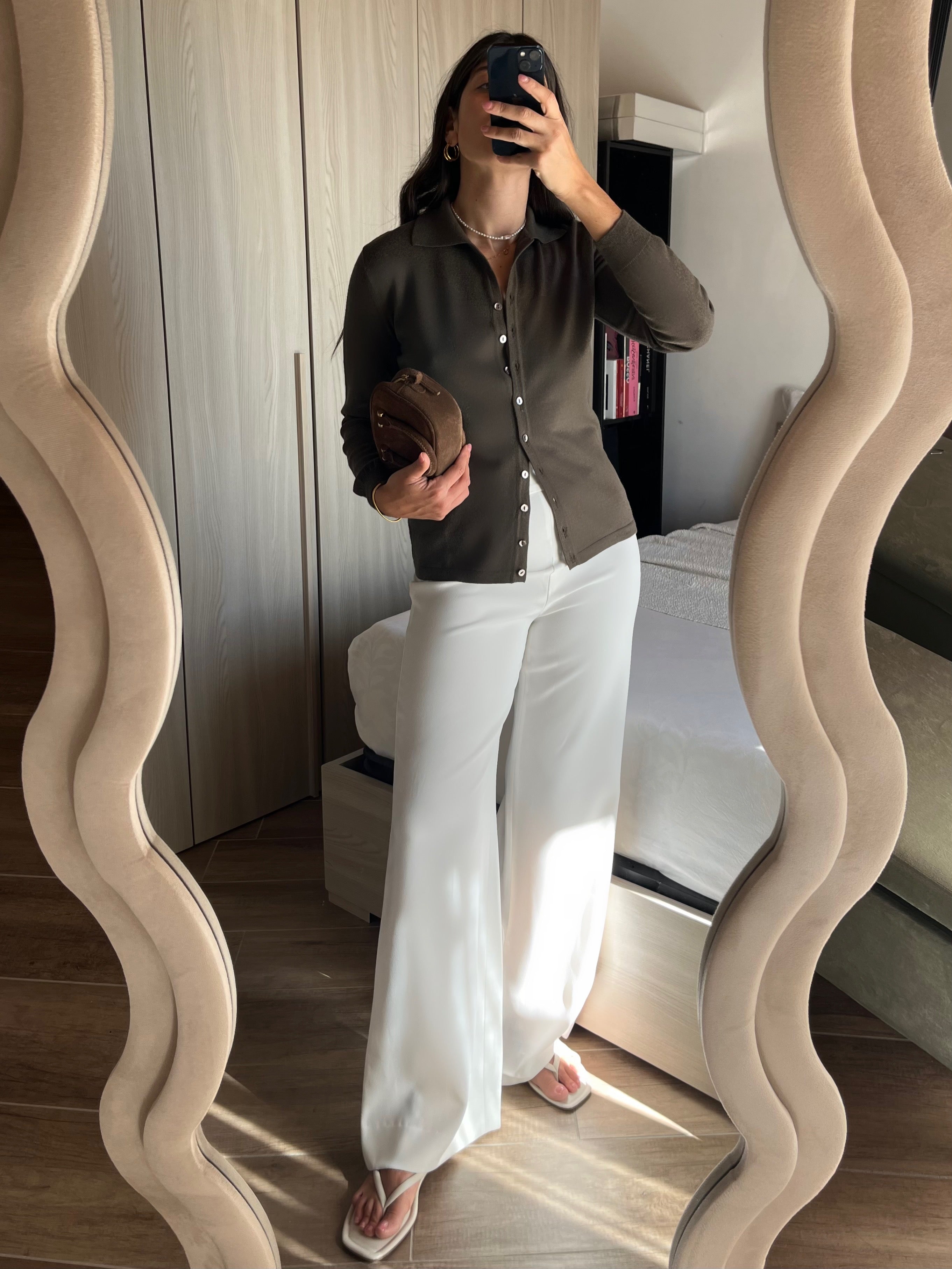 Marella Tricot in Lana Extra Fine con Colletto Polo marrone