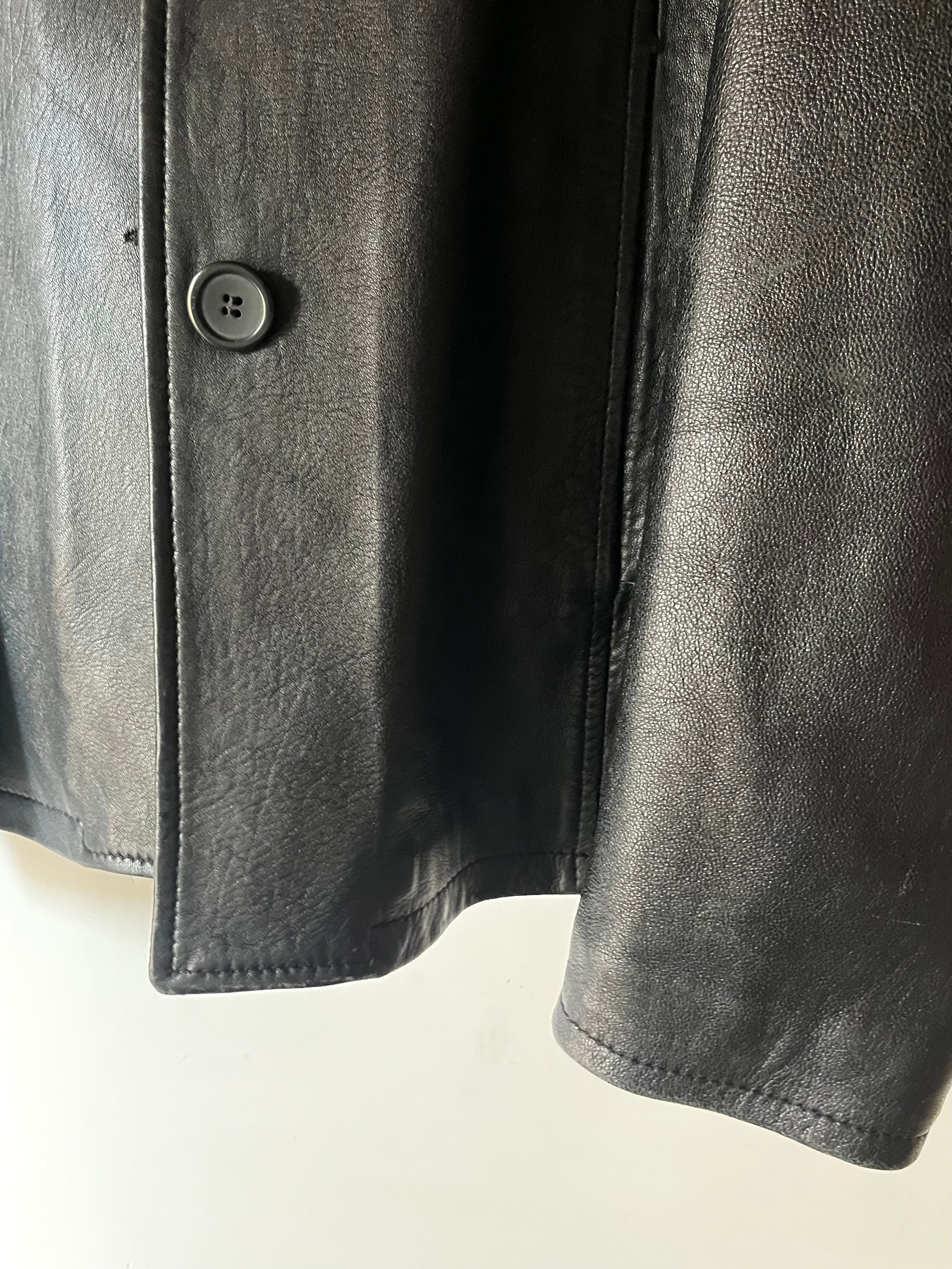 Giacca Vintage in Vera Pelle Straight Fit con Colletto Bowling - nero