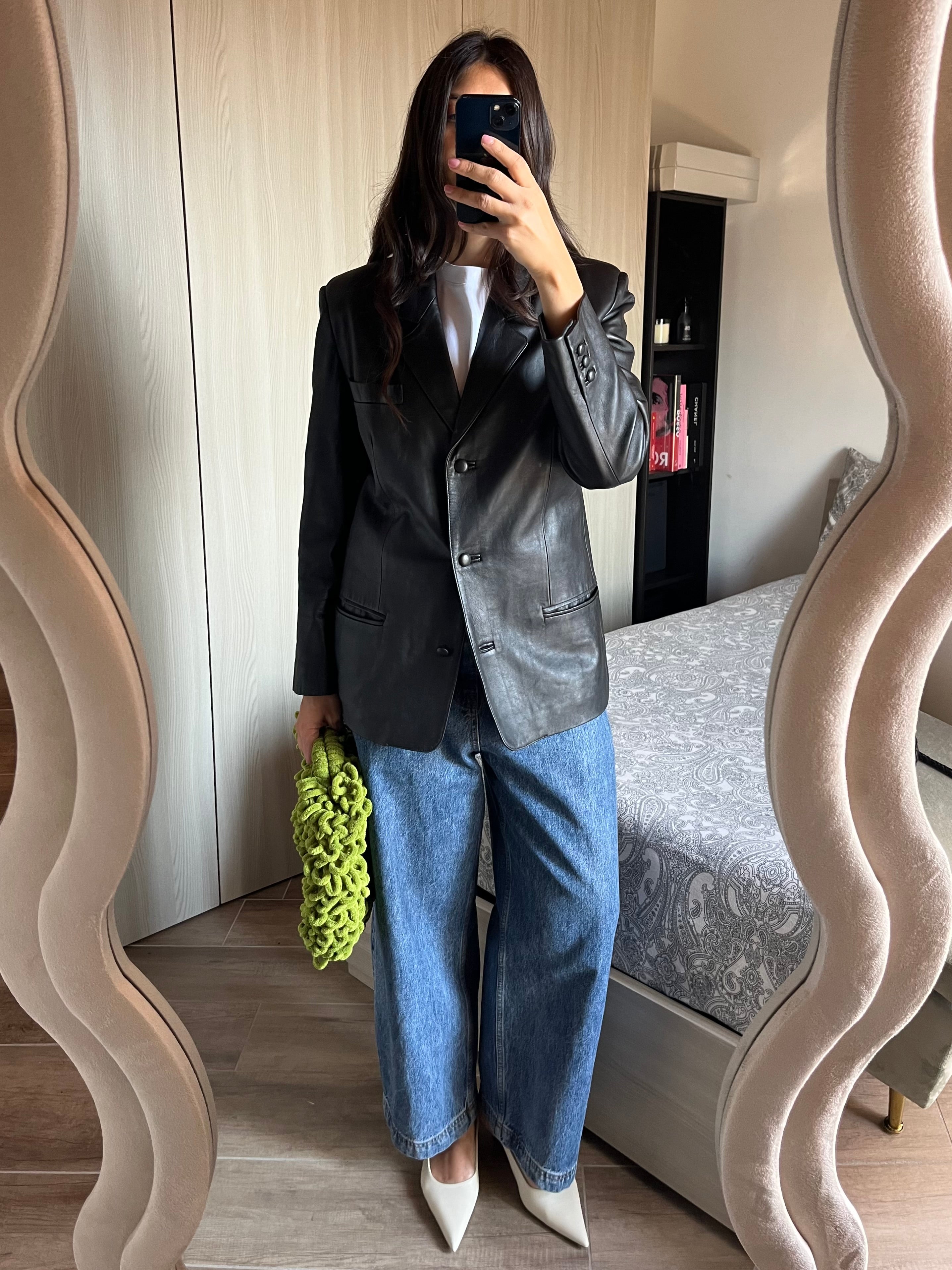 Leather/Pelle tailoring blazer Nero