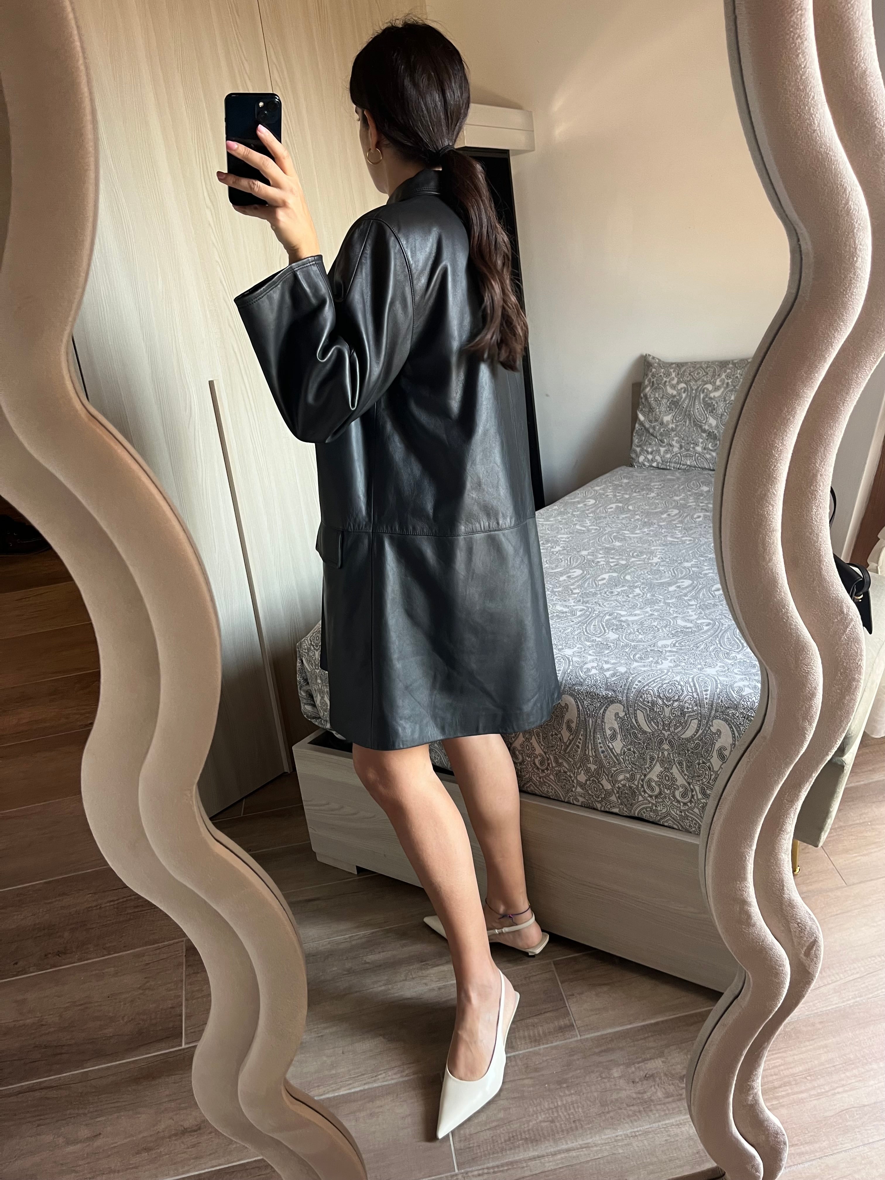 Giacca in Vera Pelle Dark Grey con Collo Inglese