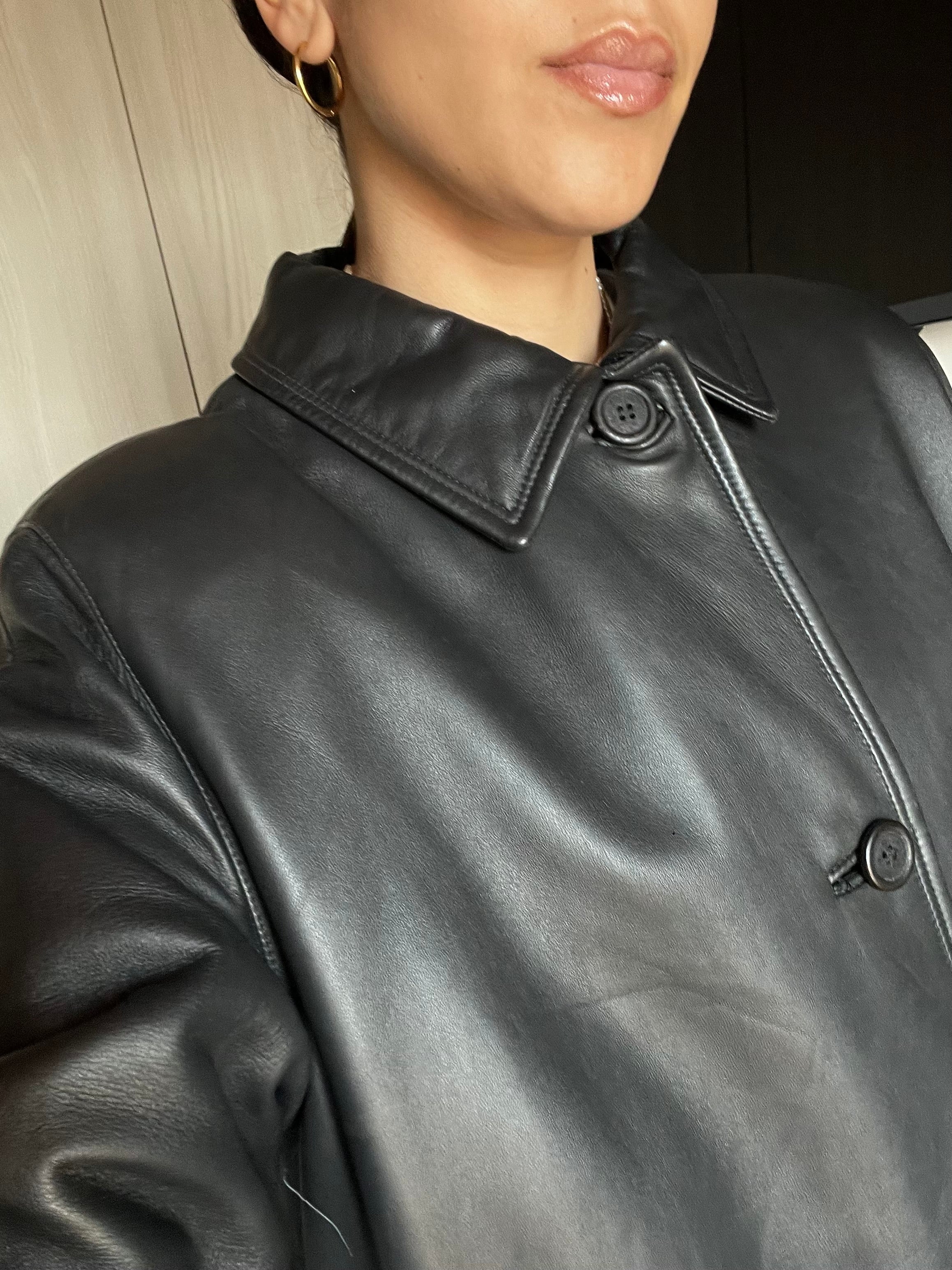 Giacca in Vera Pelle Dark Grey con Collo Inglese