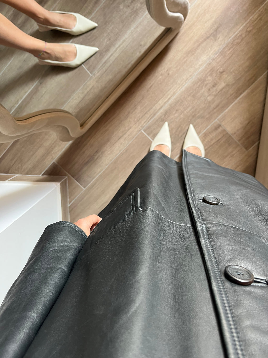 Giacca in Vera Pelle Dark Grey con Collo Inglese