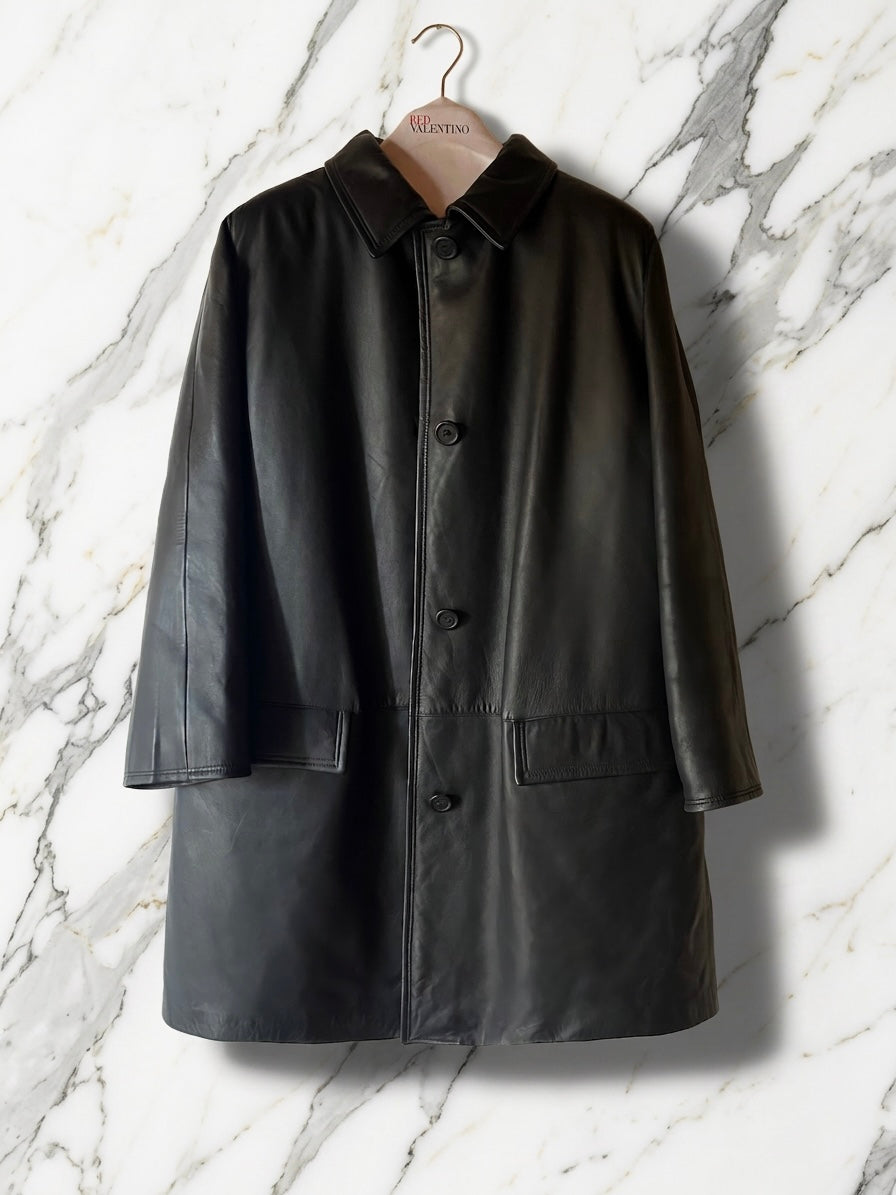 Giacca in Vera Pelle Dark Grey con Collo Inglese