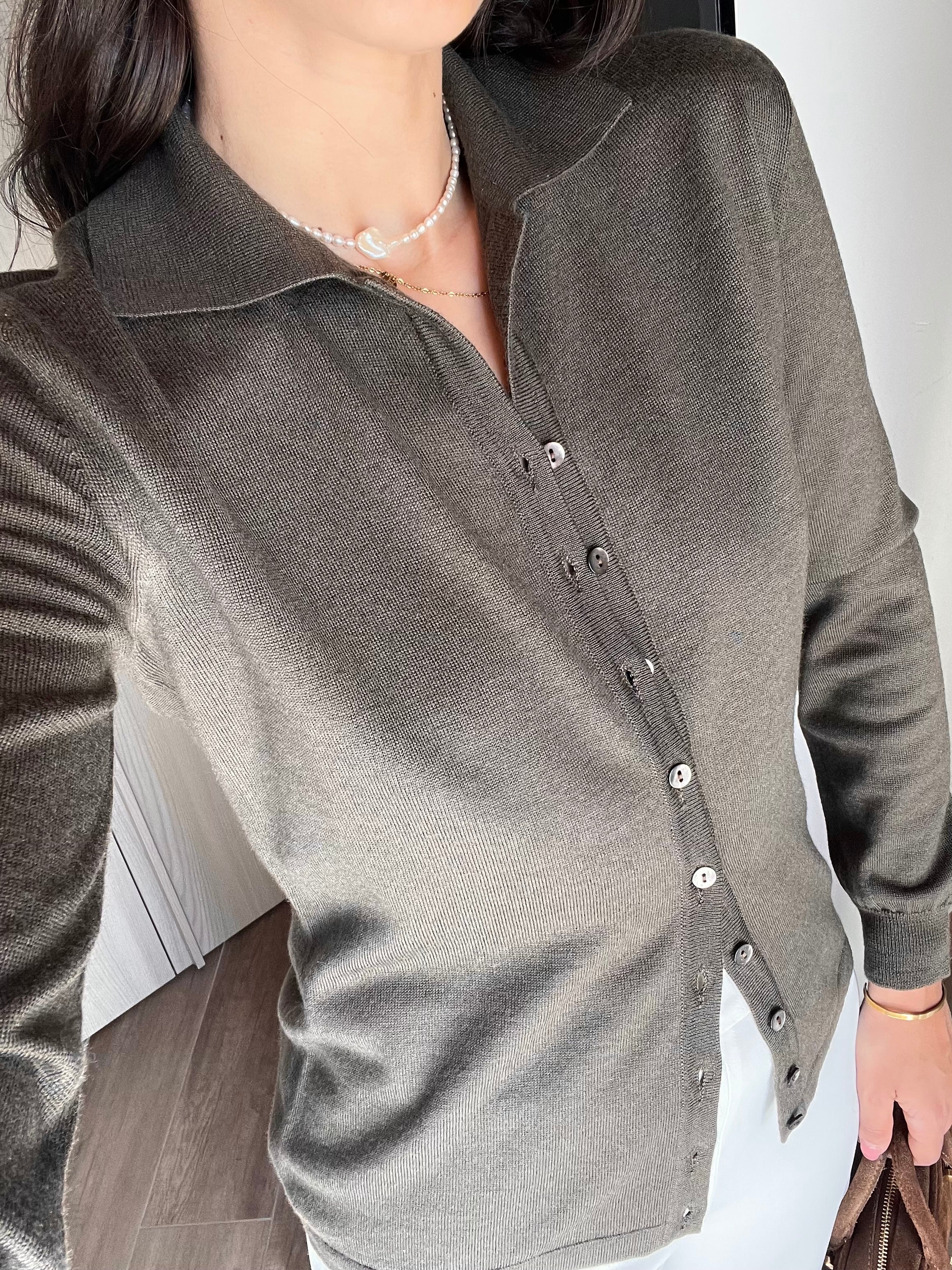 Marella Tricot in Lana Extra Fine con Colletto Polo marrone