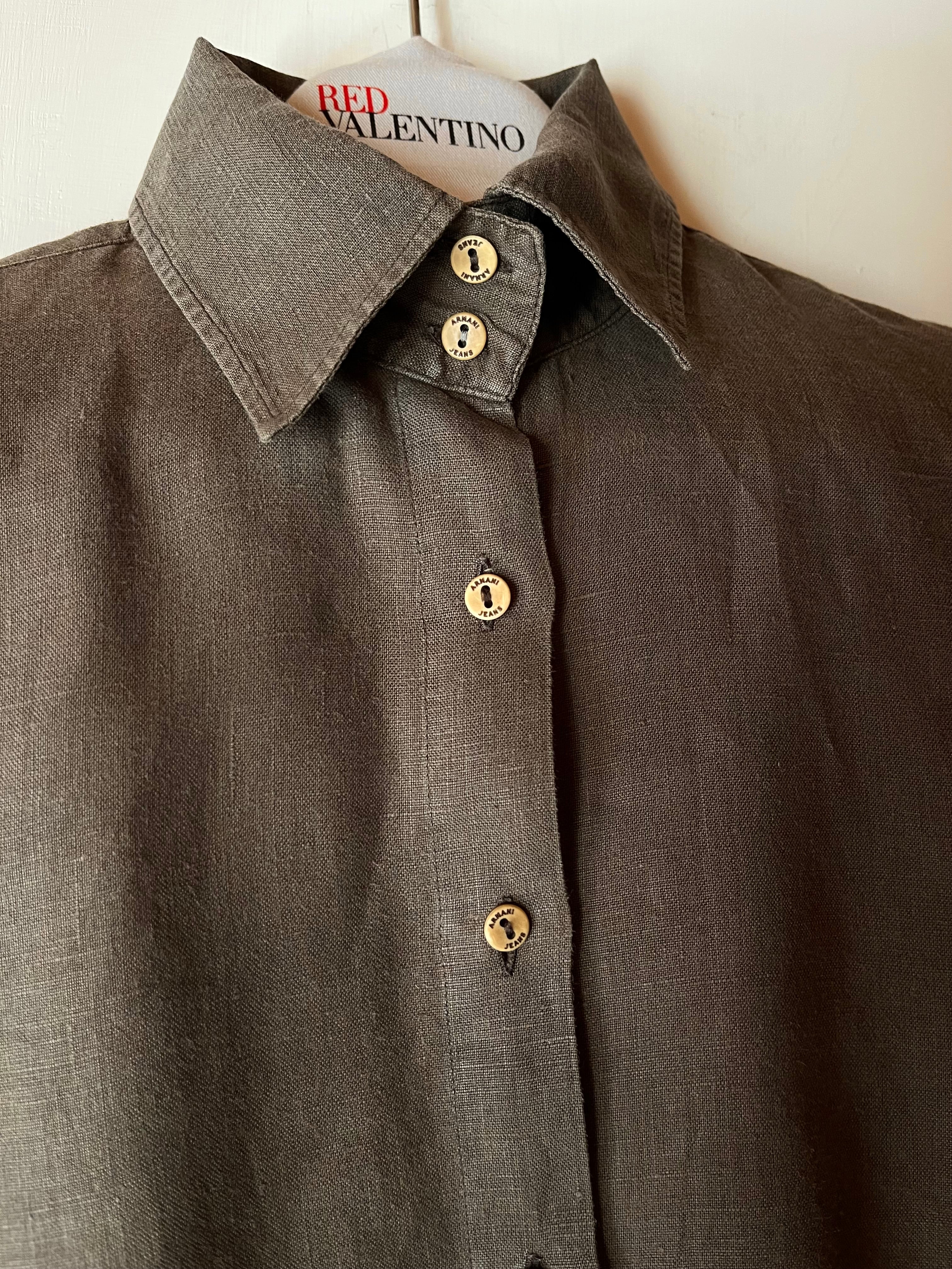 Camicia Vintage Armani in Puro Lino Marrone