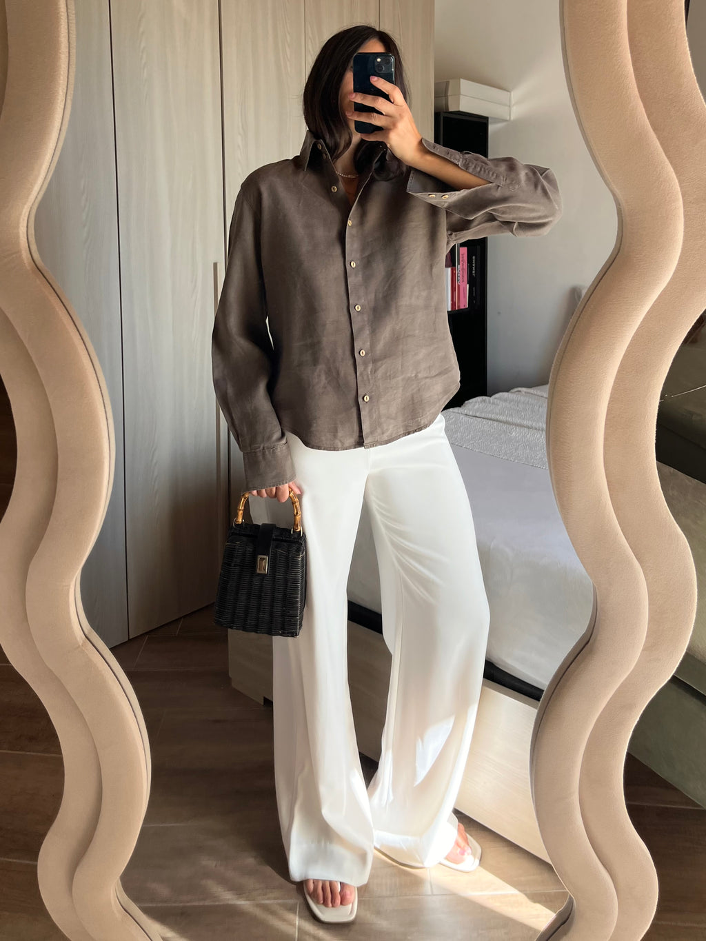 Camicia Vintage Armani in Puro Lino Marrone