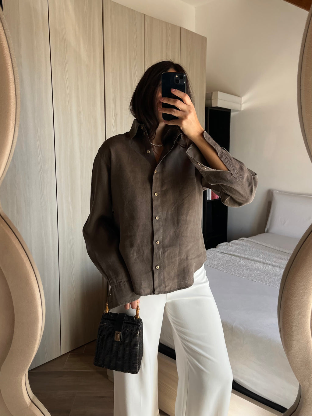 Camicia Vintage Armani in Puro Lino Marrone