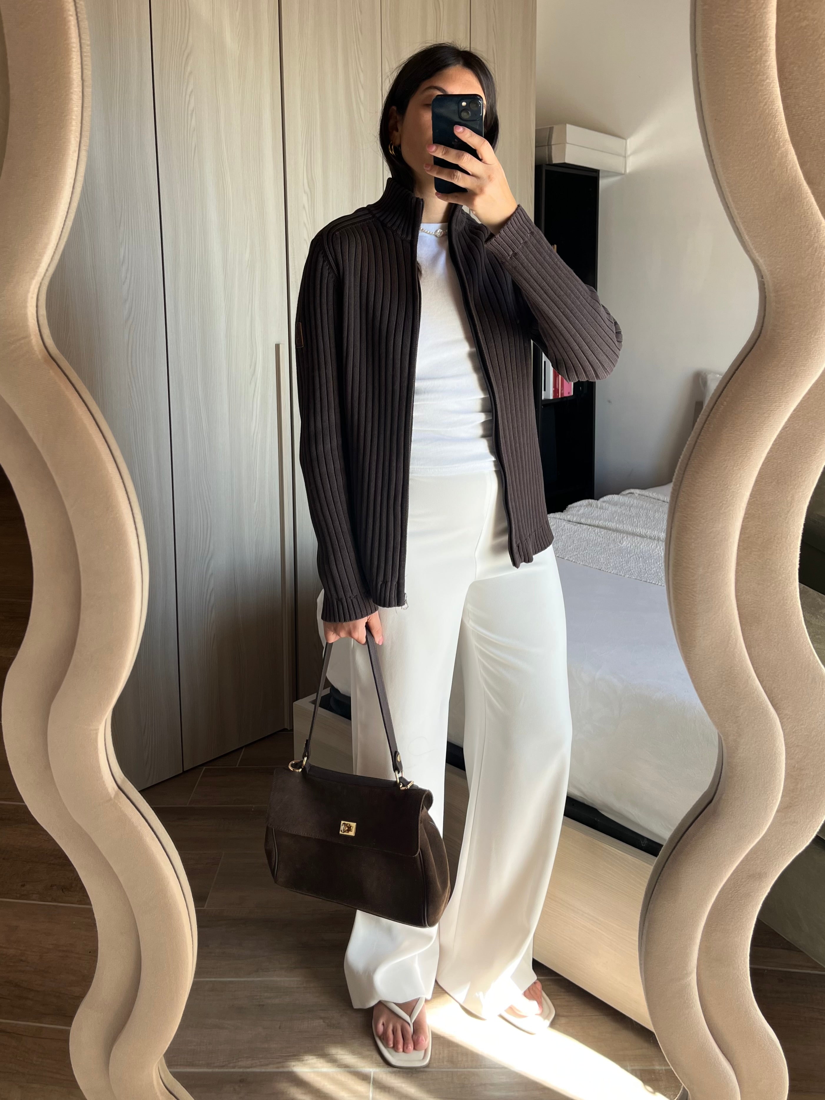 Cardigan Marlboro Classics in Cotone a Cannette con Zip Marrone