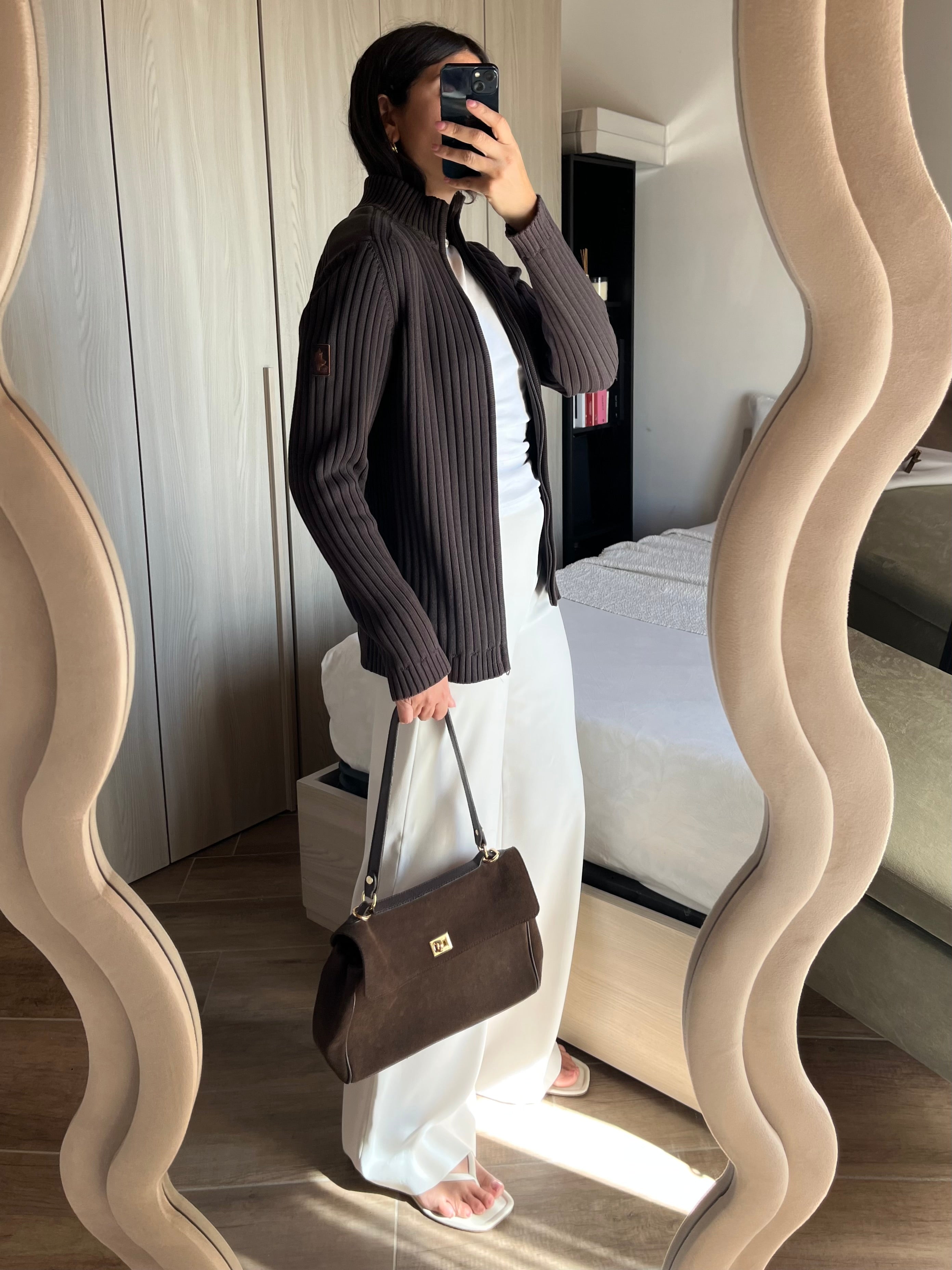 Cardigan Marlboro Classics in Cotone a Cannette con Zip Marrone