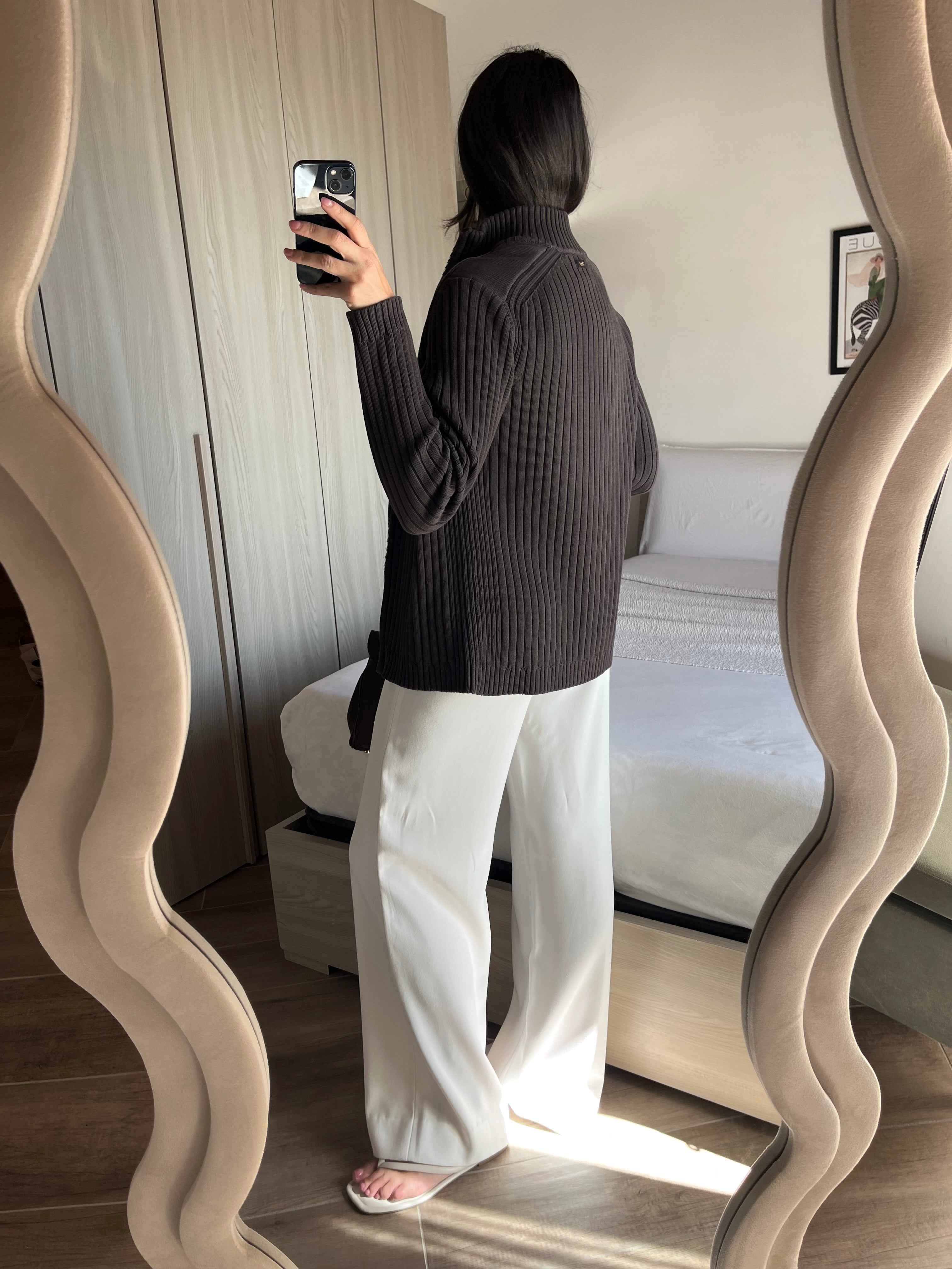 Cardigan Marlboro Classics in Cotone a Cannette con Zip Marrone