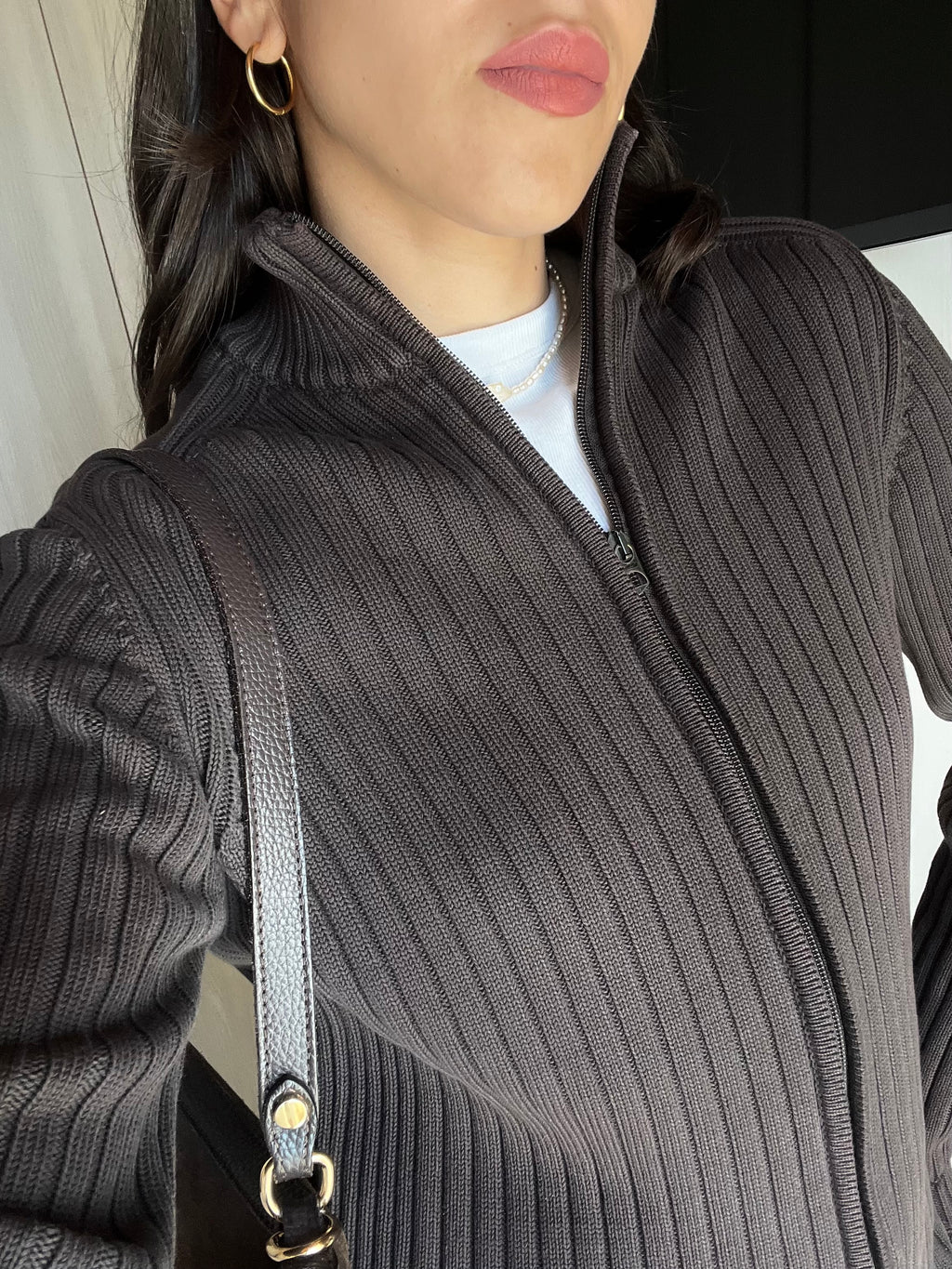 Cardigan Marlboro Classics in Cotone a Cannette con Zip Marrone