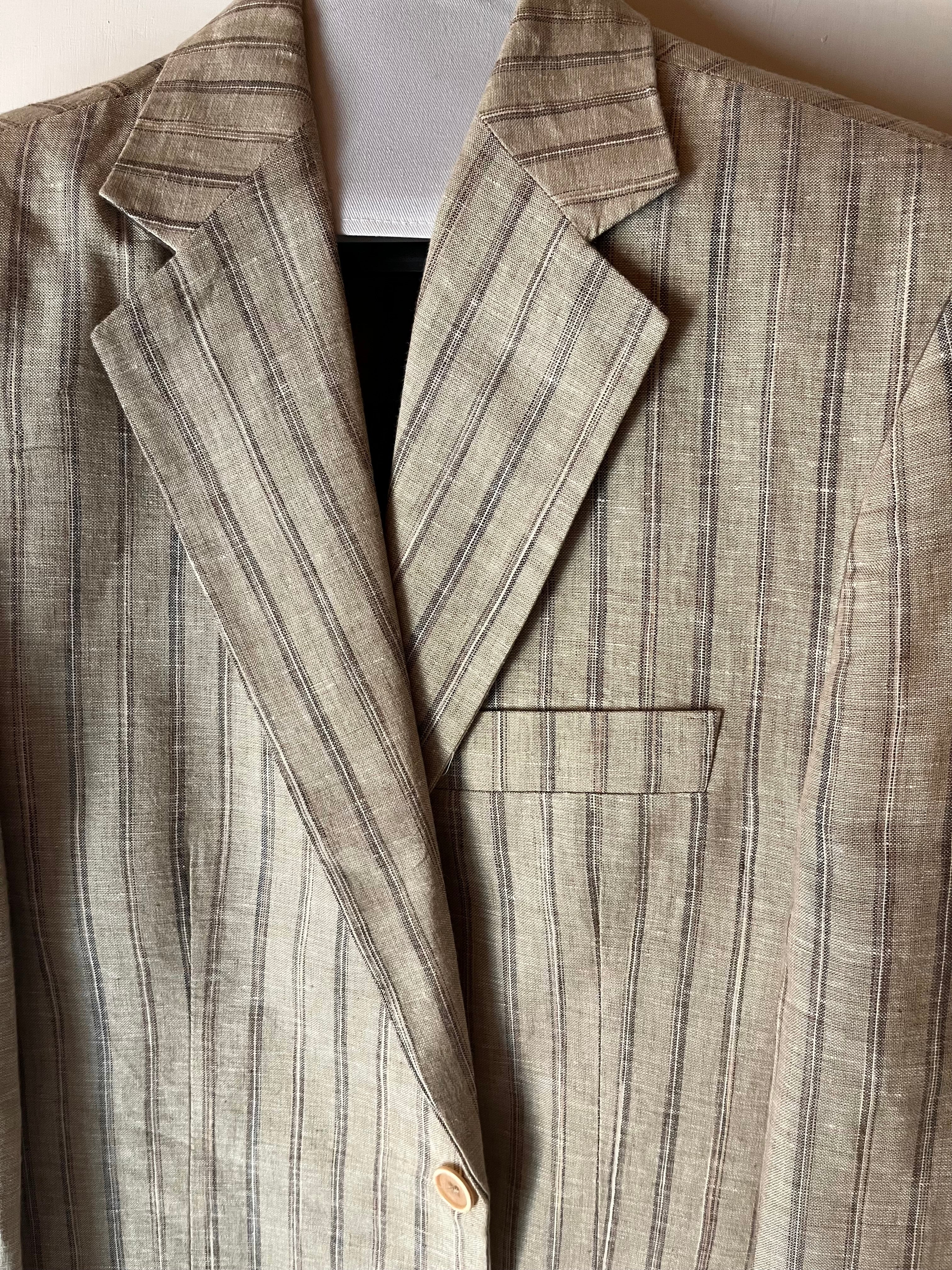 Blazer Sartoriale in Puro Lino Rigato stripes beige