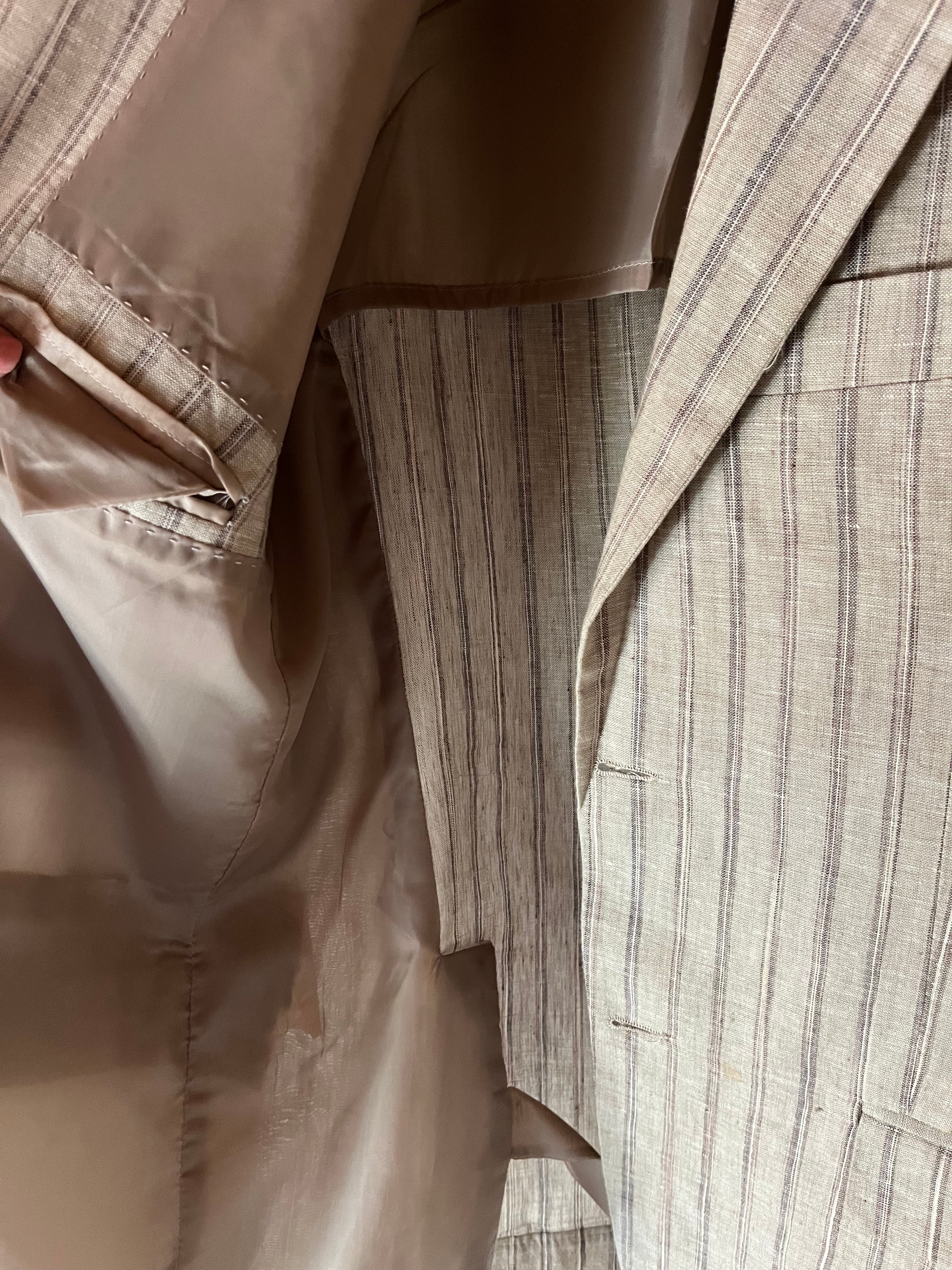 Blazer Sartoriale in Puro Lino Rigato stripes beige