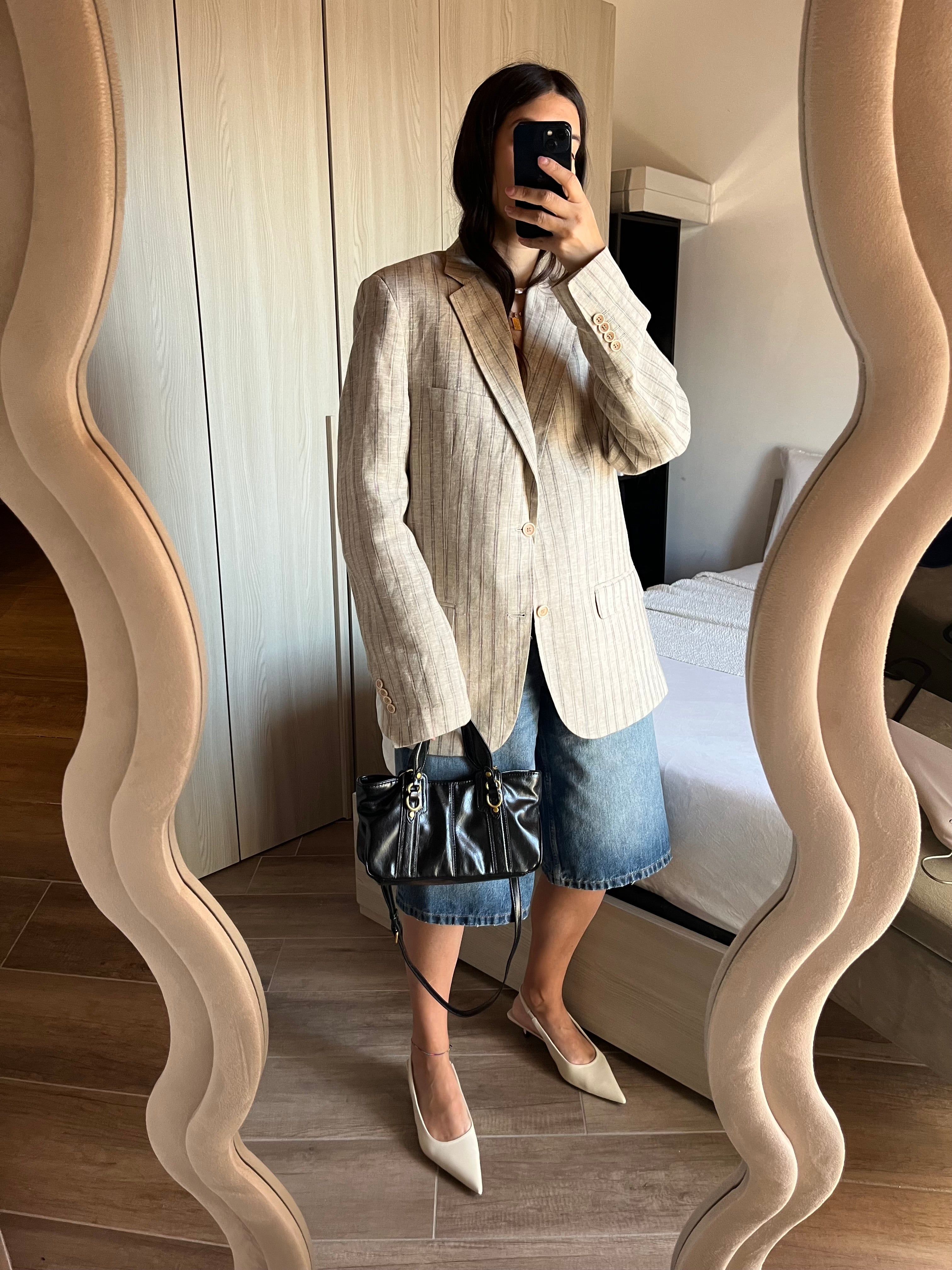Blazer Sartoriale in Puro Lino Rigato stripes beige
