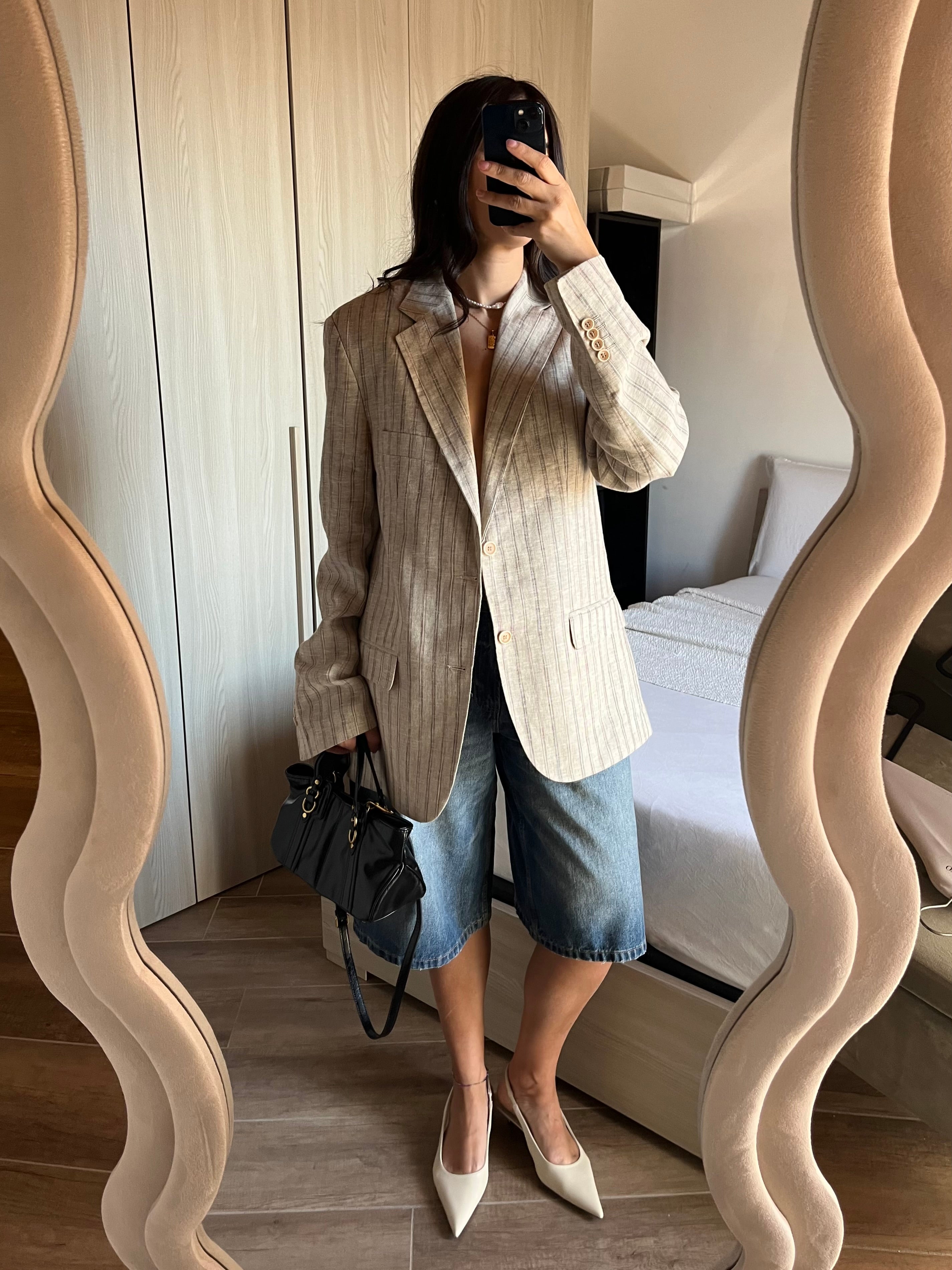 Blazer Sartoriale in Puro Lino Rigato stripes beige
