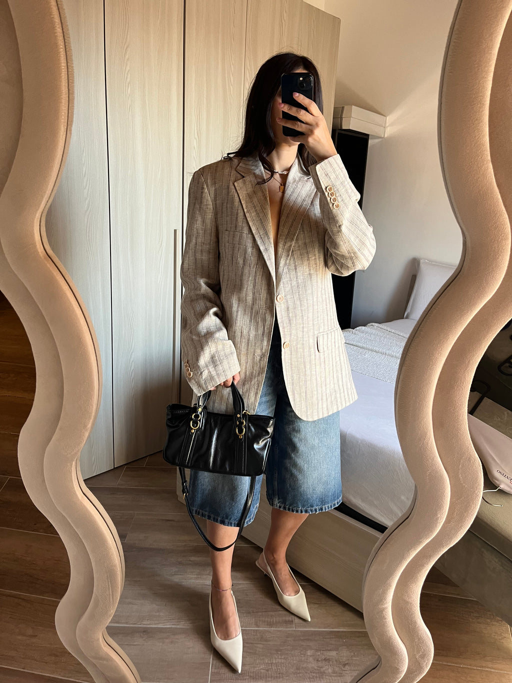Blazer Sartoriale in Puro Lino Rigato stripes beige
