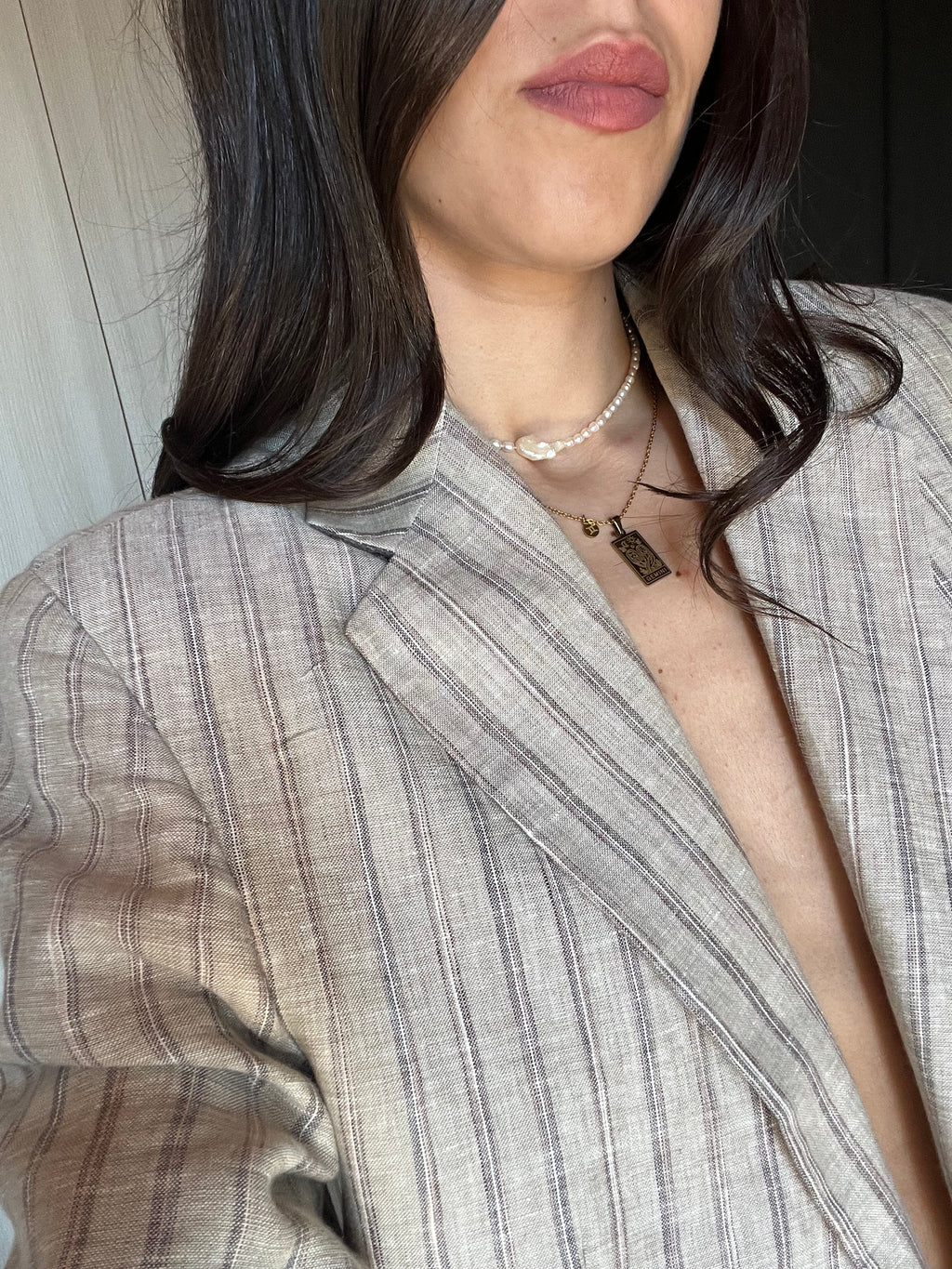 Blazer Sartoriale in Puro Lino Rigato stripes beige