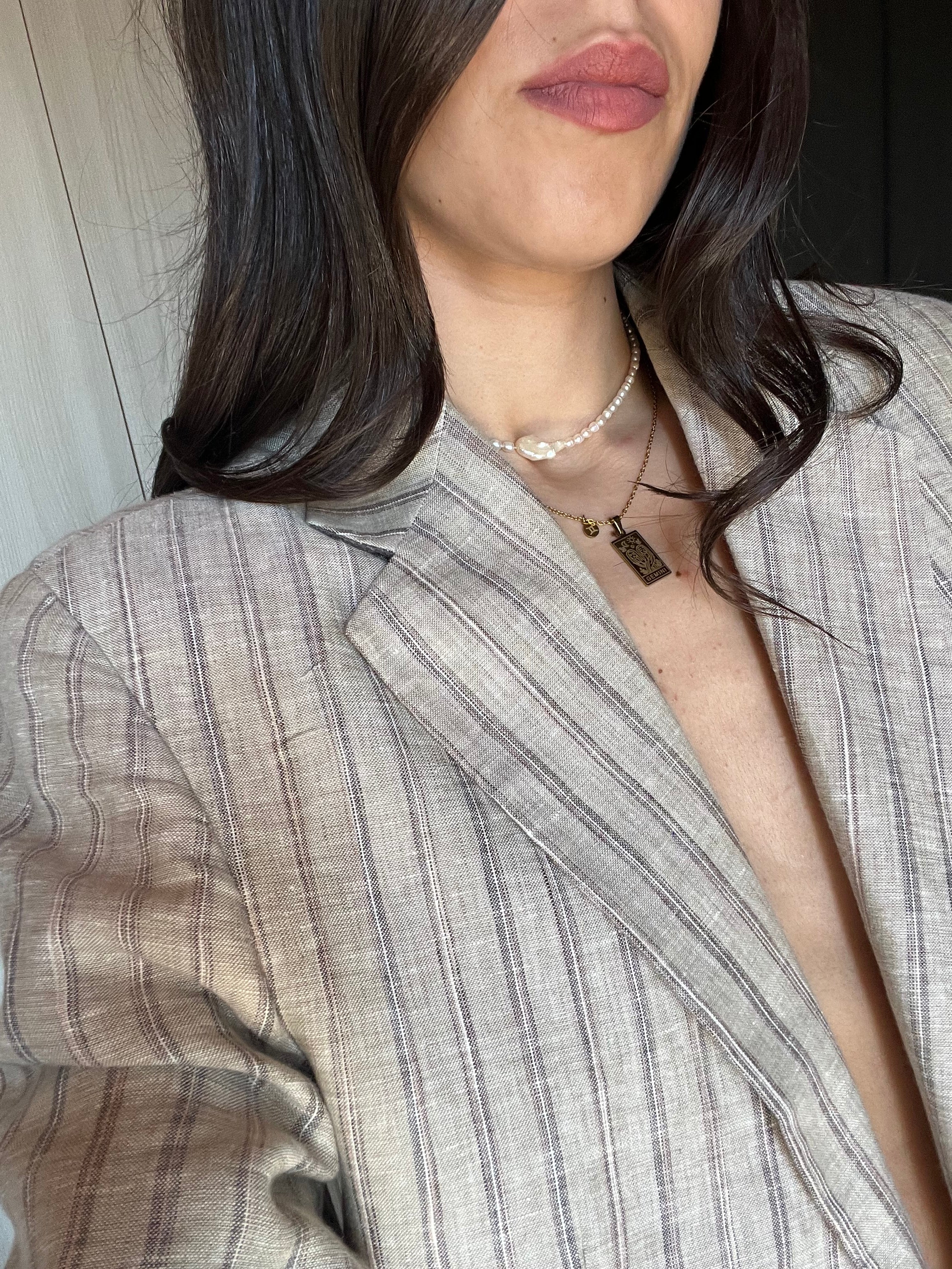 Blazer Sartoriale in Puro Lino Rigato stripes beige