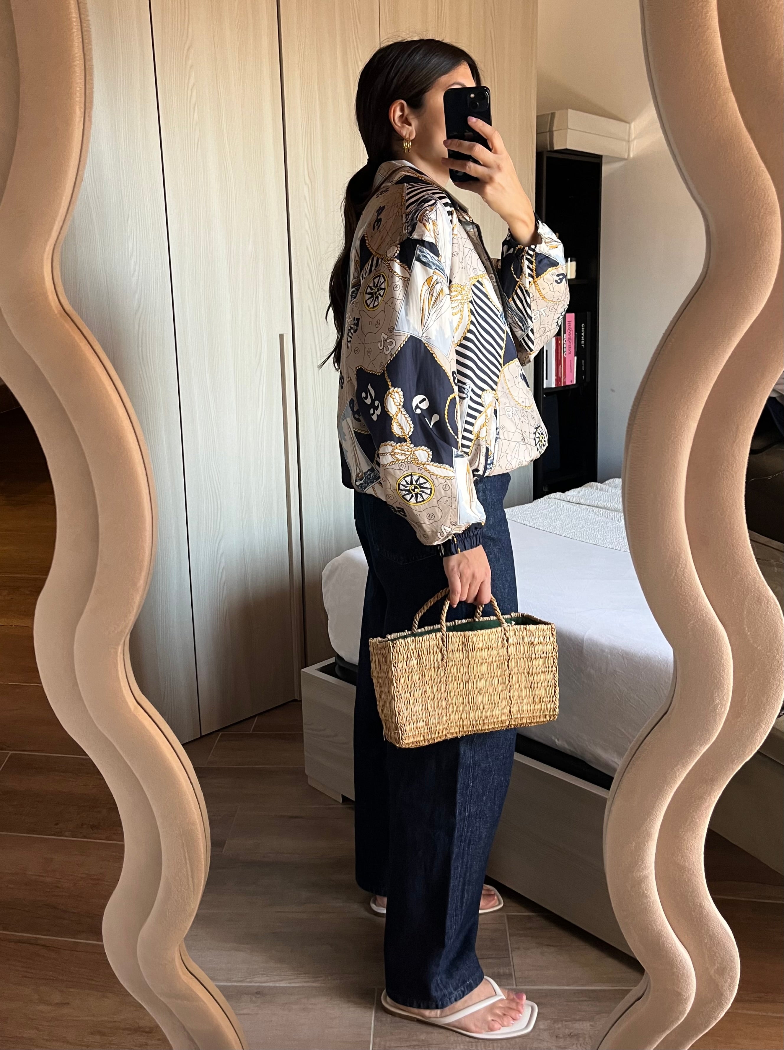 Bomber in Pura Seta Stampa Navy style
