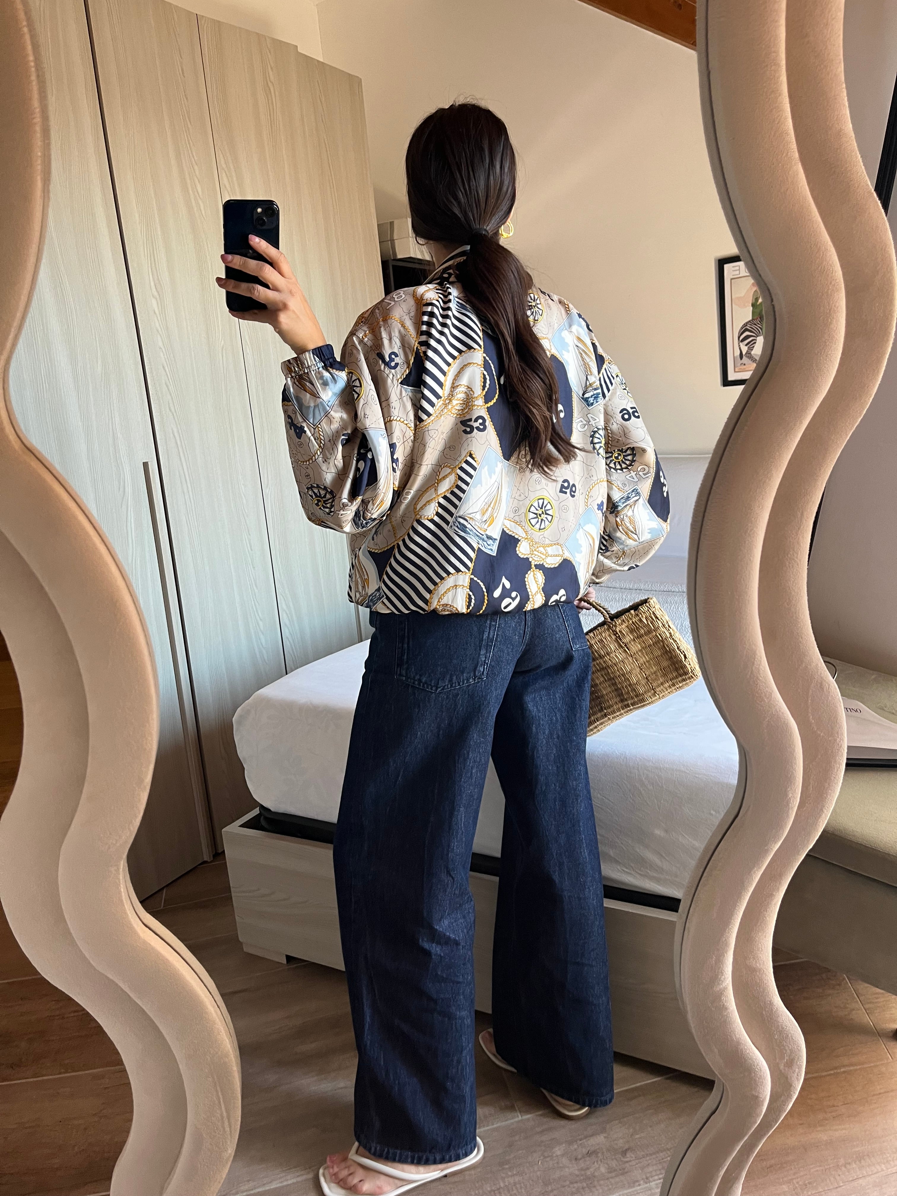 Bomber in Pura Seta Stampa Navy style