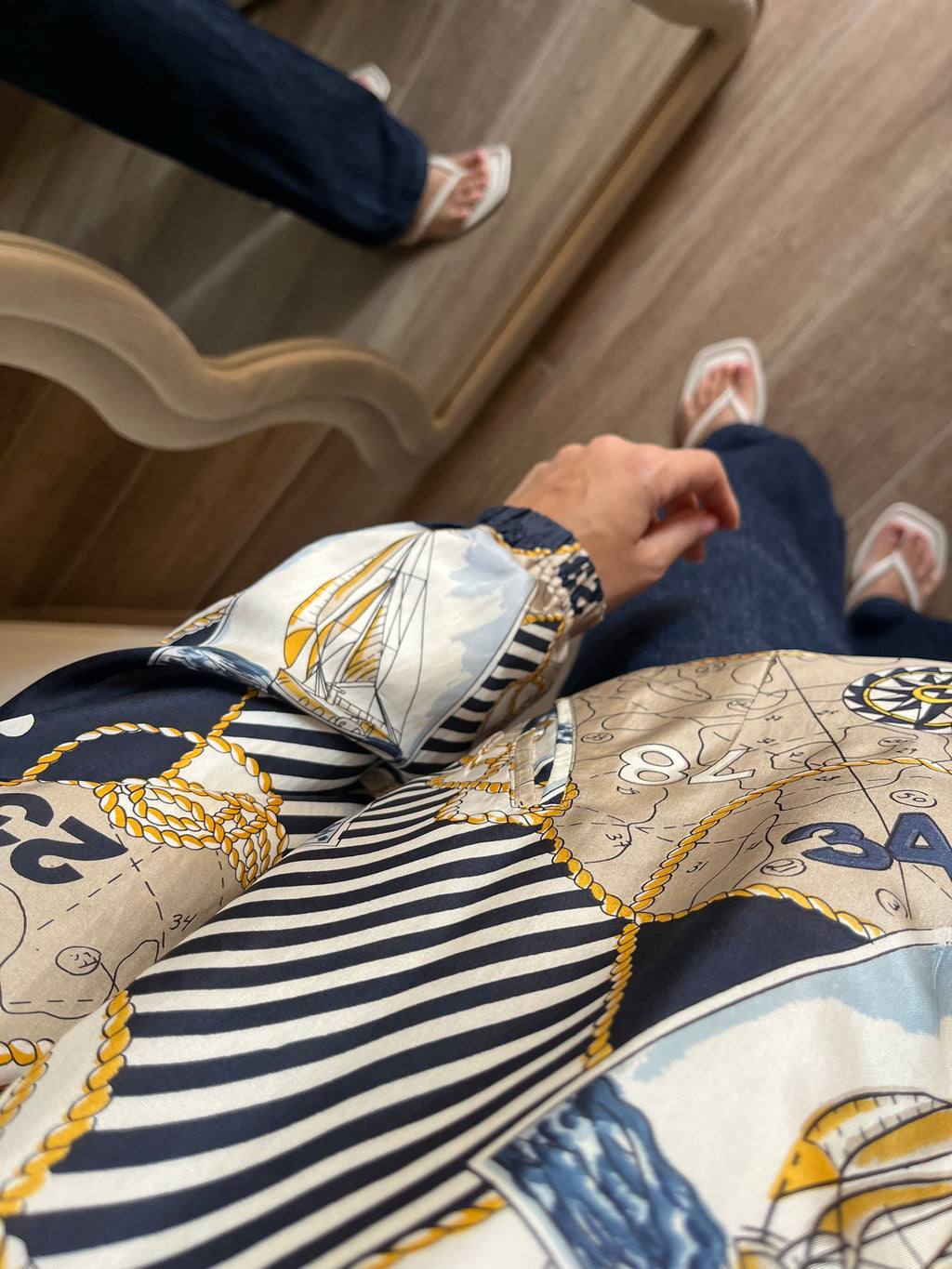 Bomber in Pura Seta Stampa Navy style