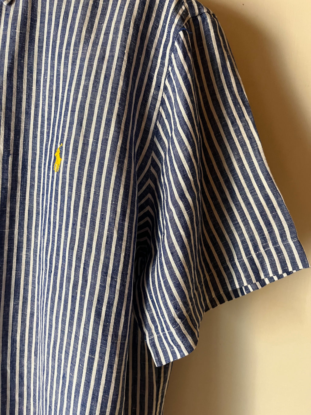 Camicia Ralph Lauren in Puro Lino blue stripes - logo giallo