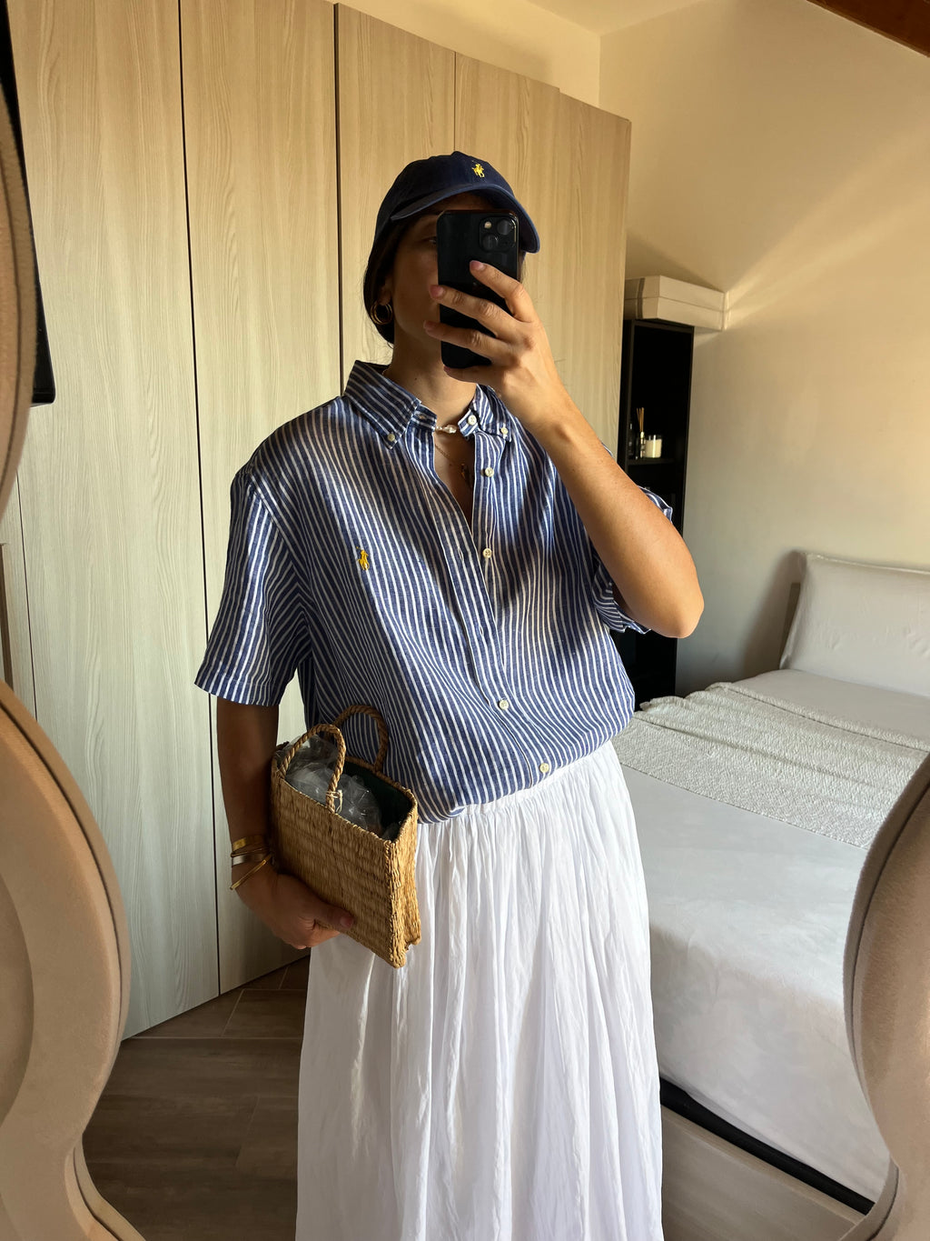 Camicia Ralph Lauren in Puro Lino blue stripes - logo giallo