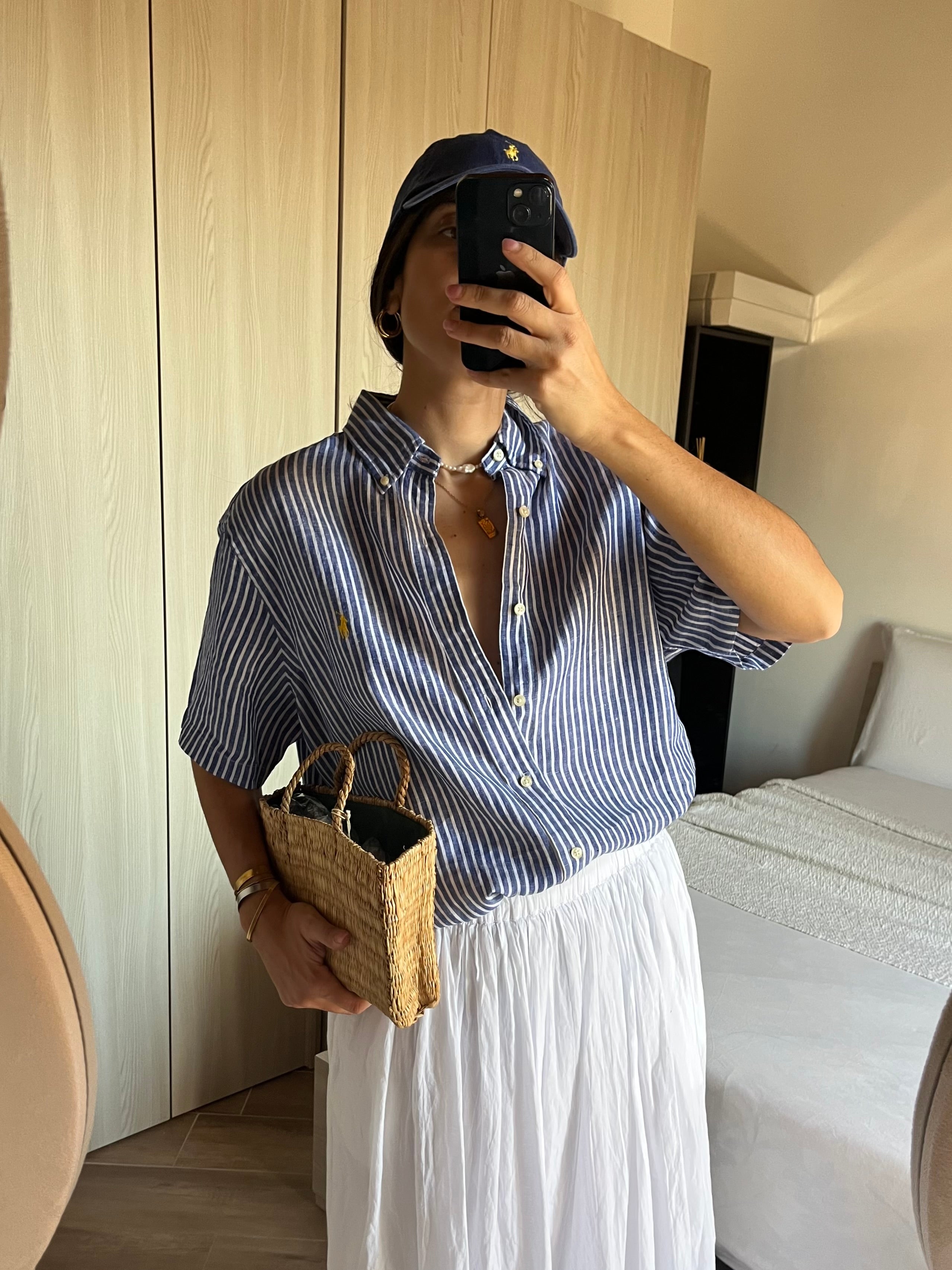 Camicia Ralph Lauren in Puro Lino blue stripes - logo giallo