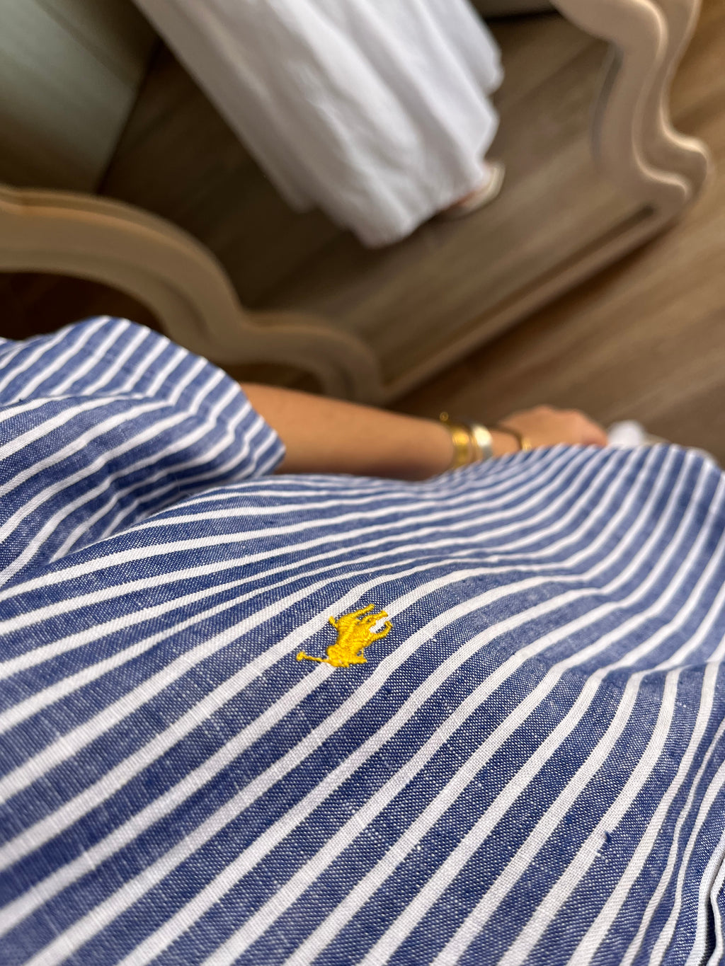 Camicia Ralph Lauren in Puro Lino blue stripes - logo giallo