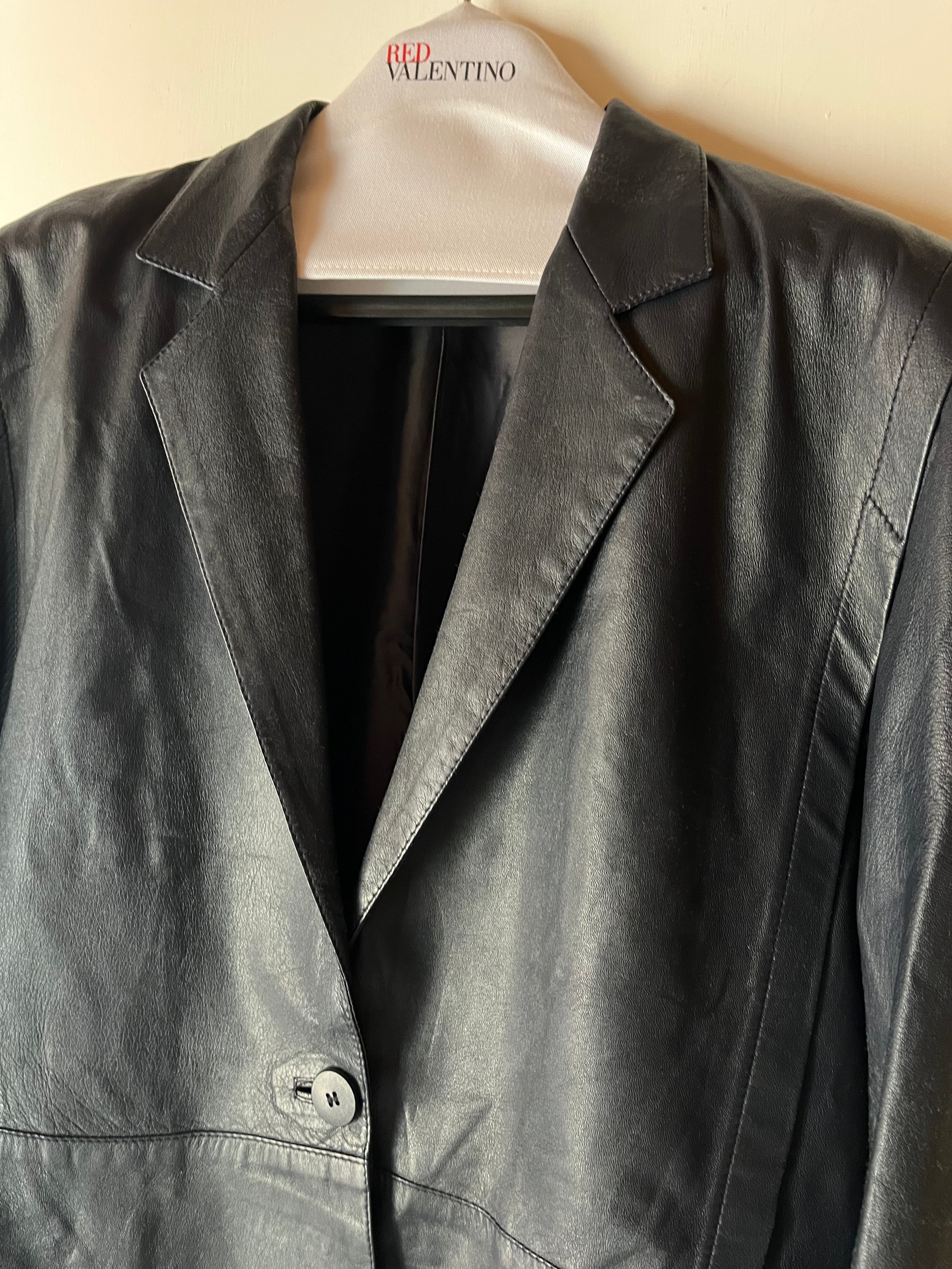 Giacca in Vera Pelle con cintura blue Navy