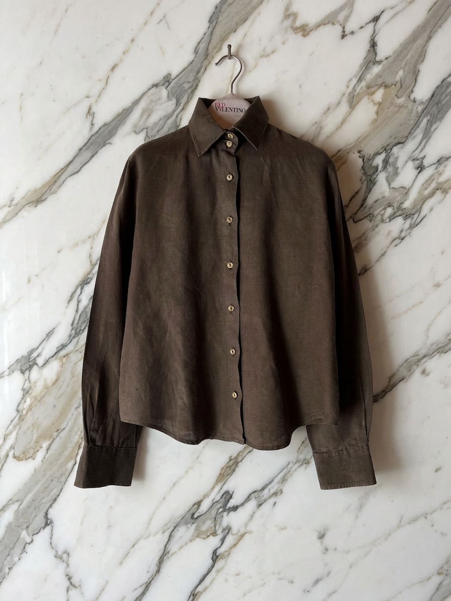 Camicia Vintage Armani in Puro Lino Marrone