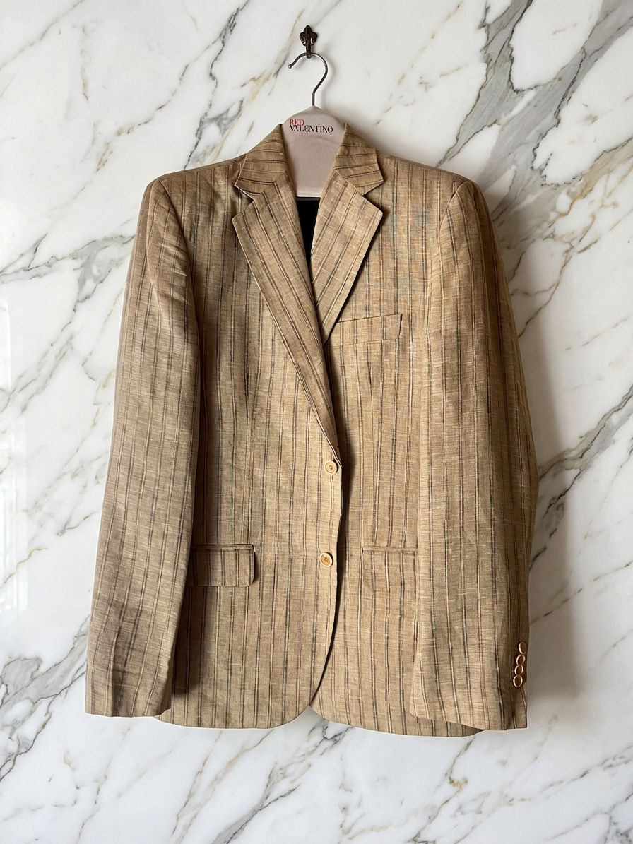 Blazer Sartoriale in Puro Lino Rigato stripes beige