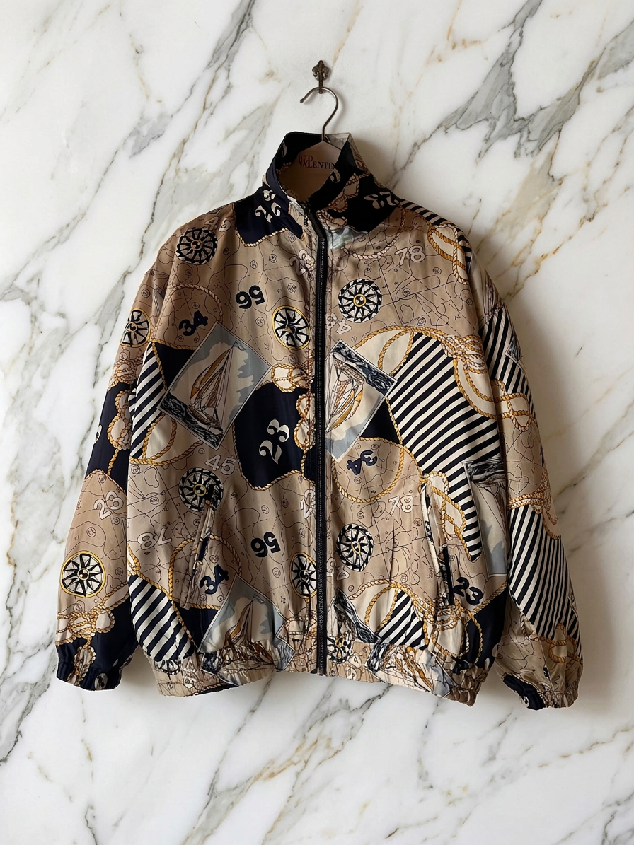 Bomber in Pura Seta Stampa Navy style