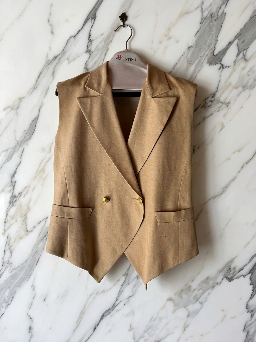 Gilet Sartoriale Doppio Petto Puro Lino Made in Italy Beige